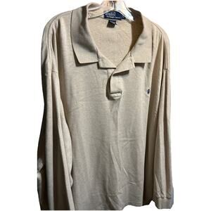 Polo Ralph Lauren Vintage Men’s 3XB Beige Long Sleeve 1/4 Button Cotton Shirt